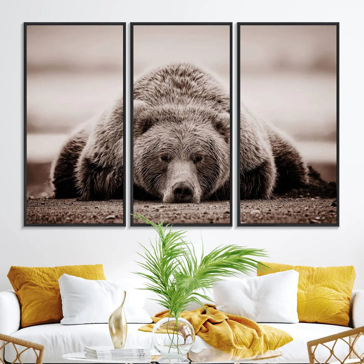 Bear Wall Art Print - Grizzly Bear Canvas Wall Art - Rustic Bear Portrait Canvas Print for Cabin Wall Decor and Nature-Inspired Spaces