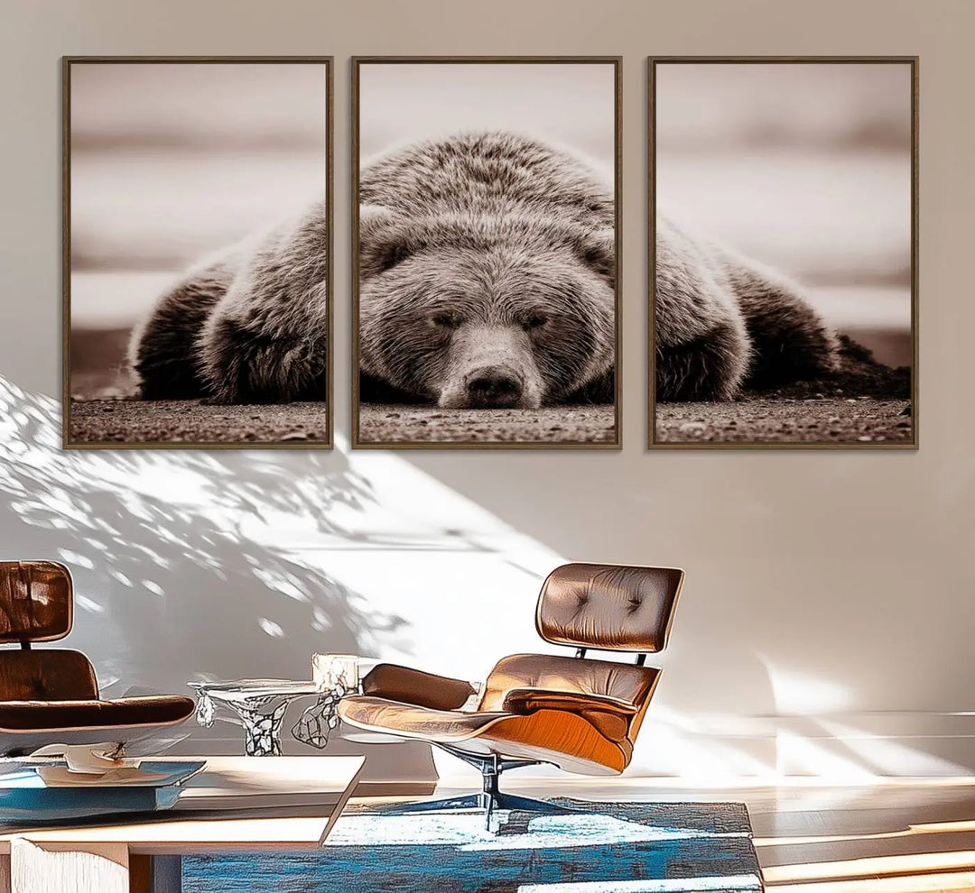 Bear Wall Art Print - Grizzly Bear Canvas Wall Art - Rustic Bear Portrait Canvas Print for Cabin Wall Decor and Nature-Inspired Spaces