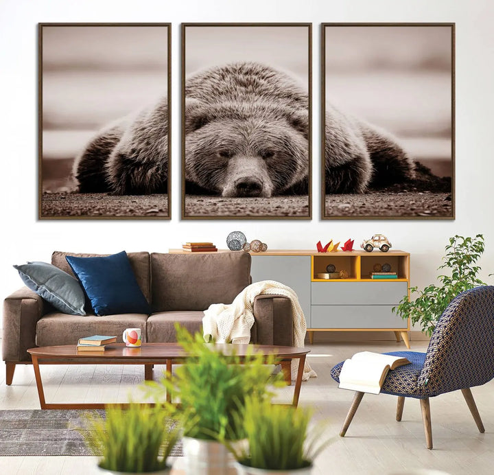 Bear Wall Art Print - Grizzly Bear Canvas Wall Art - Rustic Bear Portrait Canvas Print for Cabin Wall Decor and Nature-Inspired Spaces