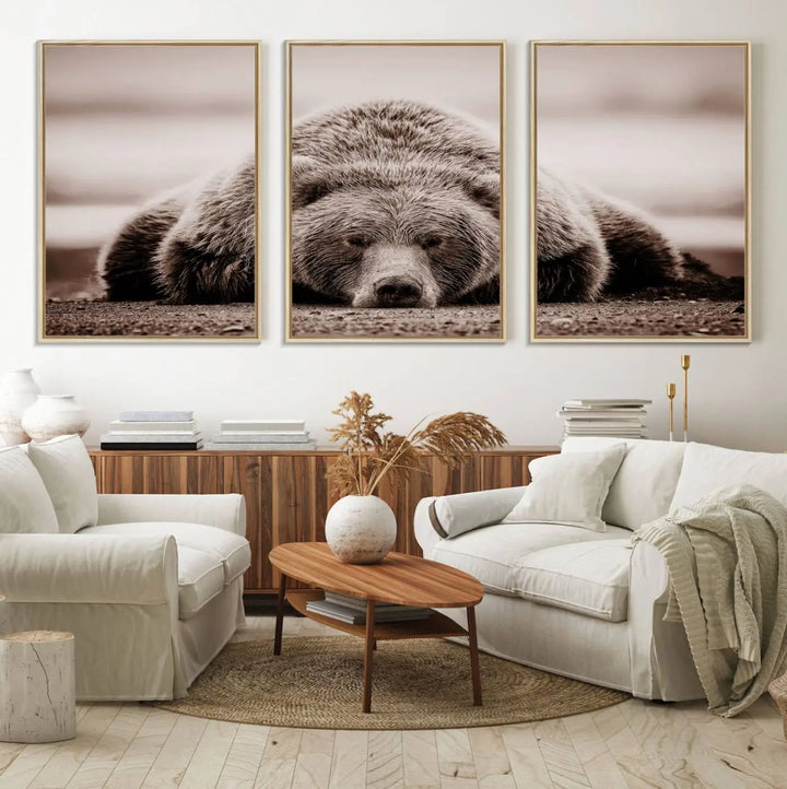 Bear Wall Art Print - Grizzly Bear Canvas Wall Art - Rustic Bear Portrait Canvas Print for Cabin Wall Decor and Nature-Inspired Spaces