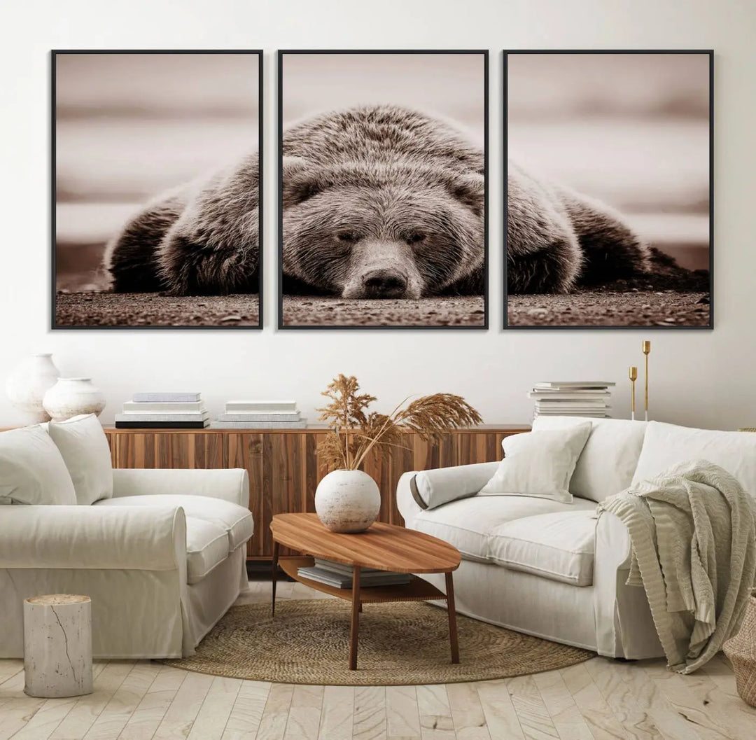 Bear Wall Art Print - Grizzly Bear Canvas Wall Art - Rustic Bear Portrait Canvas Print for Cabin Wall Decor and Nature-Inspired Spaces