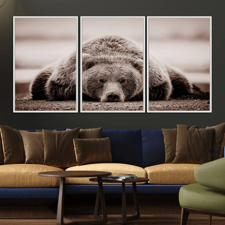 Bear Wall Art Print - Grizzly Bear Canvas Wall Art - Rustic Bear Portrait Canvas Print for Cabin Wall Decor and Nature-Inspired Spaces