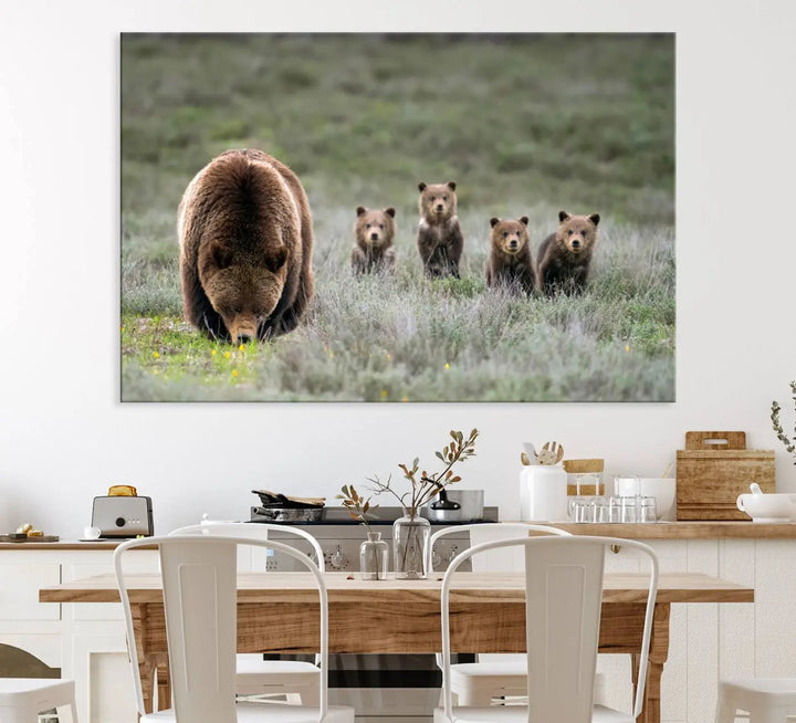 Queen of the Tetons, 399 Grizzly Bear Cubs Canvas Wall Art Print, Majestic Wildlife Photography Canvas Print of Grizzly 399 for Rustic Decor