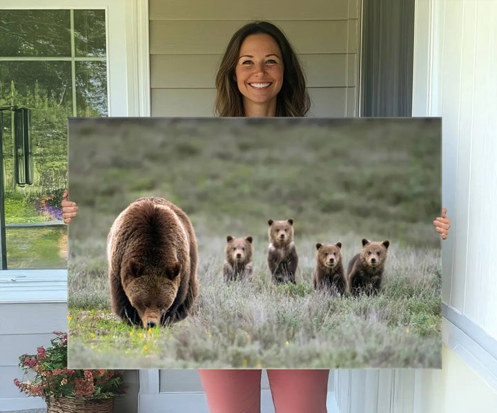 Queen of the Tetons, 399 Grizzly Bear Cubs Canvas Wall Art Print, Majestic Wildlife Photography Canvas Print of Grizzly 399 for Rustic Decor