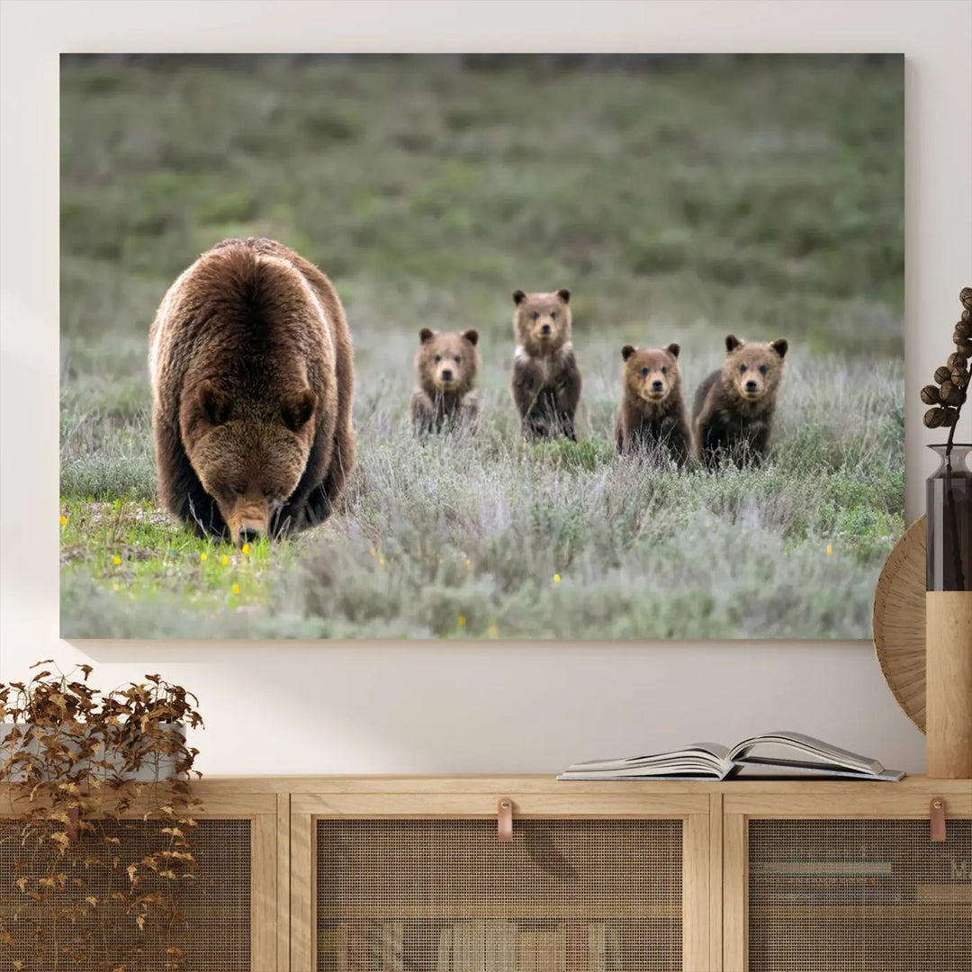 Queen of the Tetons, 399 Grizzly Bear Cubs Canvas Wall Art Print, Majestic Wildlife Photography Canvas Print of Grizzly 399 for Rustic Decor