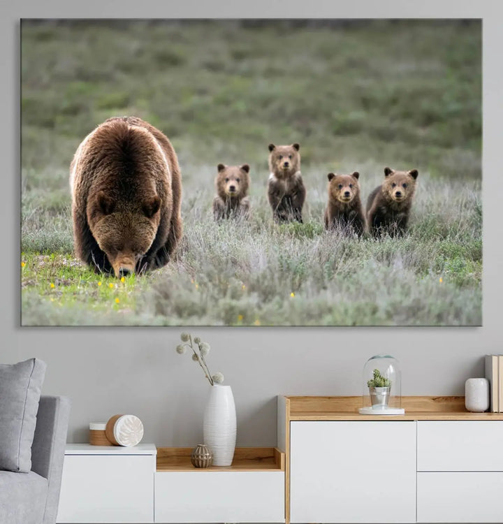 Queen of the Tetons, 399 Grizzly Bear Cubs Canvas Wall Art Print, Majestic Wildlife Photography Canvas Print of Grizzly 399 for Rustic Decor