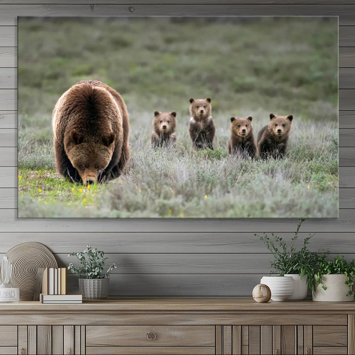 Queen of the Tetons, 399 Grizzly Bear Cubs Canvas Wall Art Print, Majestic Wildlife Photography Canvas Print of Grizzly 399 for Rustic Decor