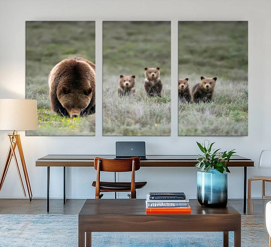 Queen of the Tetons, 399 Grizzly Bear Cubs Canvas Wall Art Print, Majestic Wildlife Photography Canvas Print of Grizzly 399 for Rustic Decor