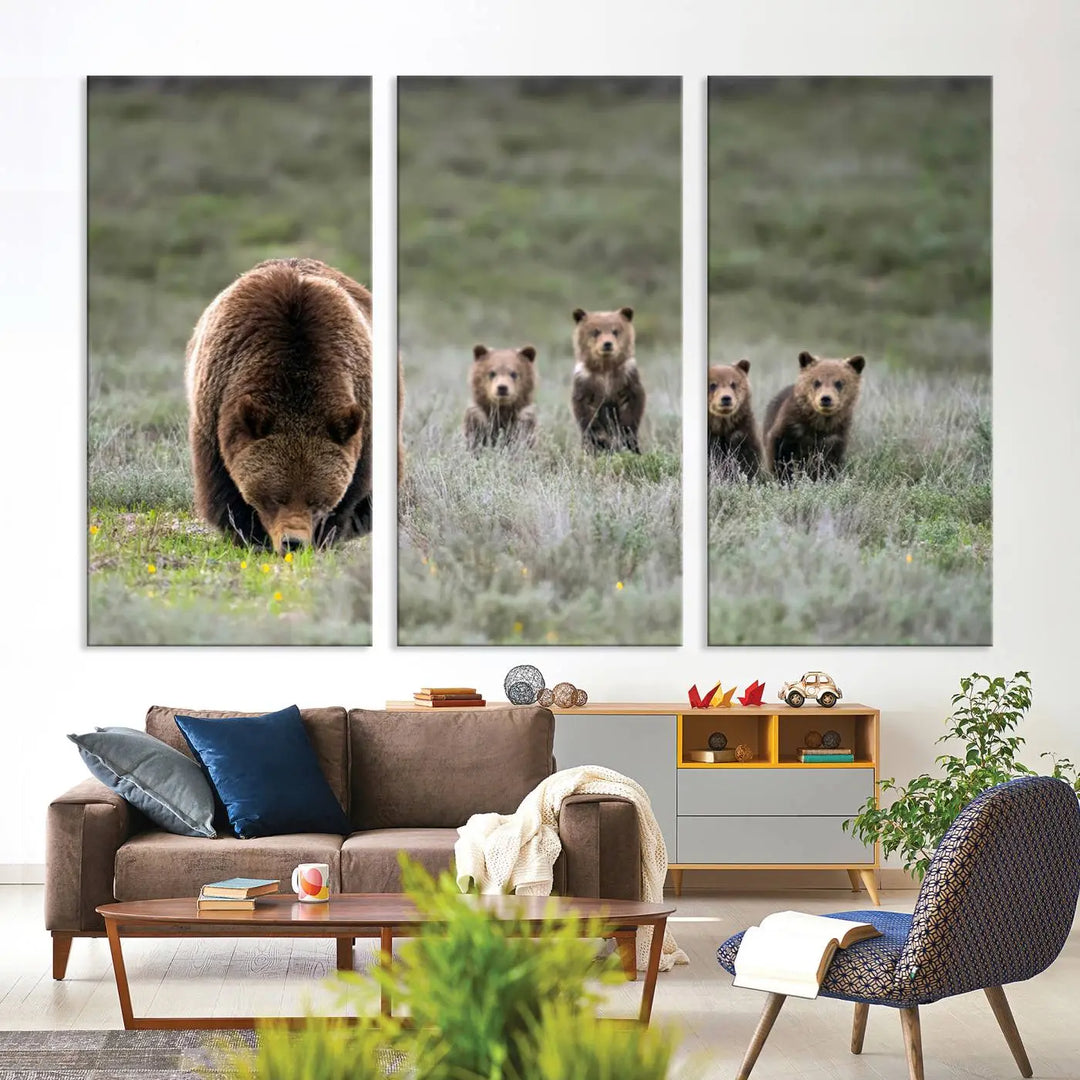 Queen of the Tetons, 399 Grizzly Bear Cubs Canvas Wall Art Print, Majestic Wildlife Photography Canvas Print of Grizzly 399 for Rustic Decor