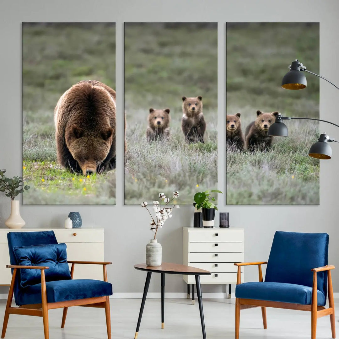 Queen of the Tetons, 399 Grizzly Bear Cubs Canvas Wall Art Print, Majestic Wildlife Photography Canvas Print of Grizzly 399 for Rustic Decor