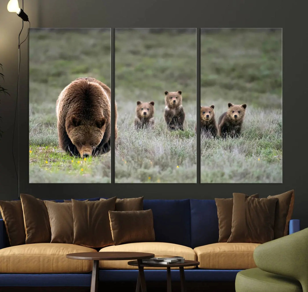 Queen of the Tetons, 399 Grizzly Bear Cubs Canvas Wall Art Print, Majestic Wildlife Photography Canvas Print of Grizzly 399 for Rustic Decor