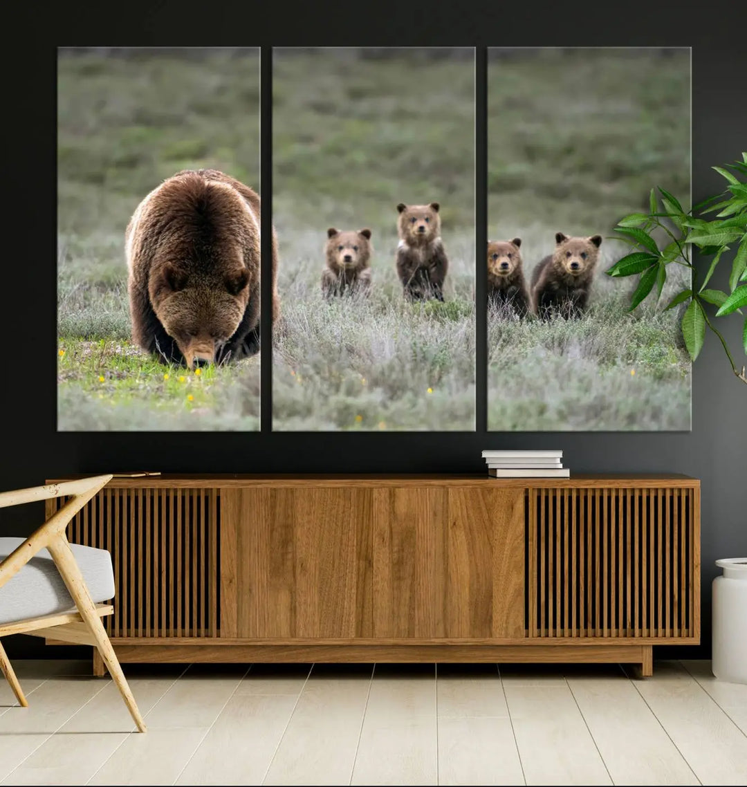 Queen of the Tetons, 399 Grizzly Bear Cubs Canvas Wall Art Print, Majestic Wildlife Photography Canvas Print of Grizzly 399 for Rustic Decor