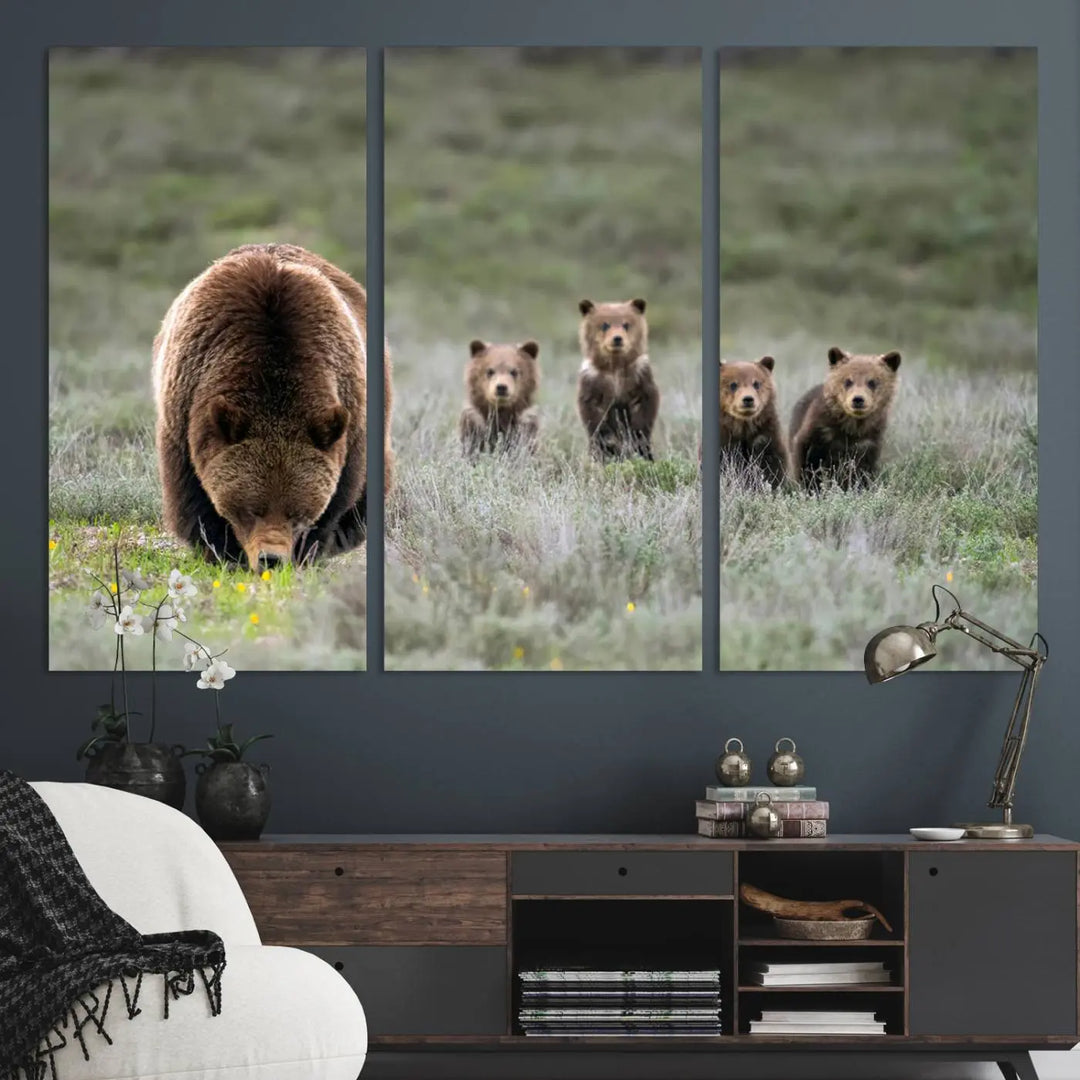 Queen of the Tetons, 399 Grizzly Bear Cubs Canvas Wall Art Print, Majestic Wildlife Photography Canvas Print of Grizzly 399 for Rustic Decor