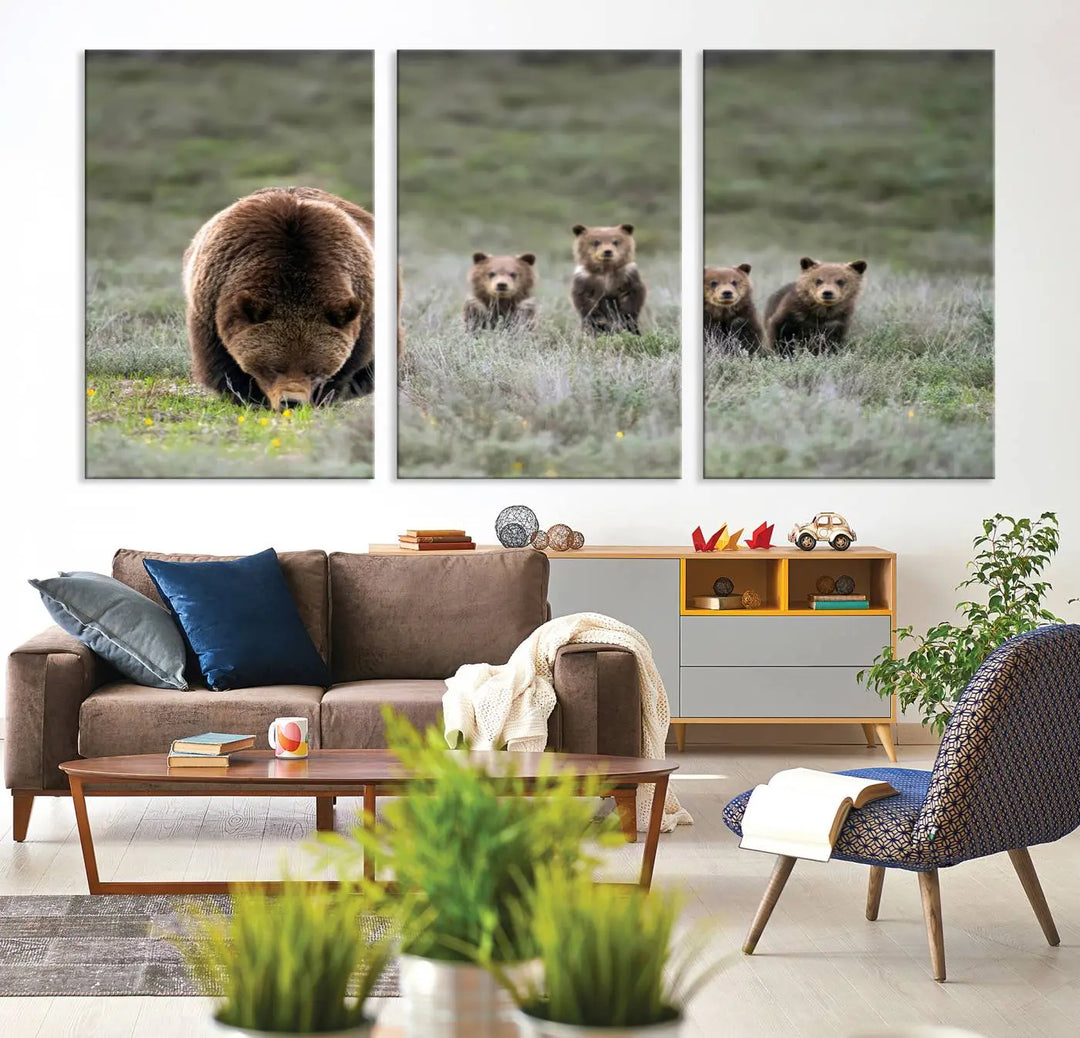 Queen of the Tetons, 399 Grizzly Bear Cubs Canvas Wall Art Print, Majestic Wildlife Photography Canvas Print of Grizzly 399 for Rustic Decor