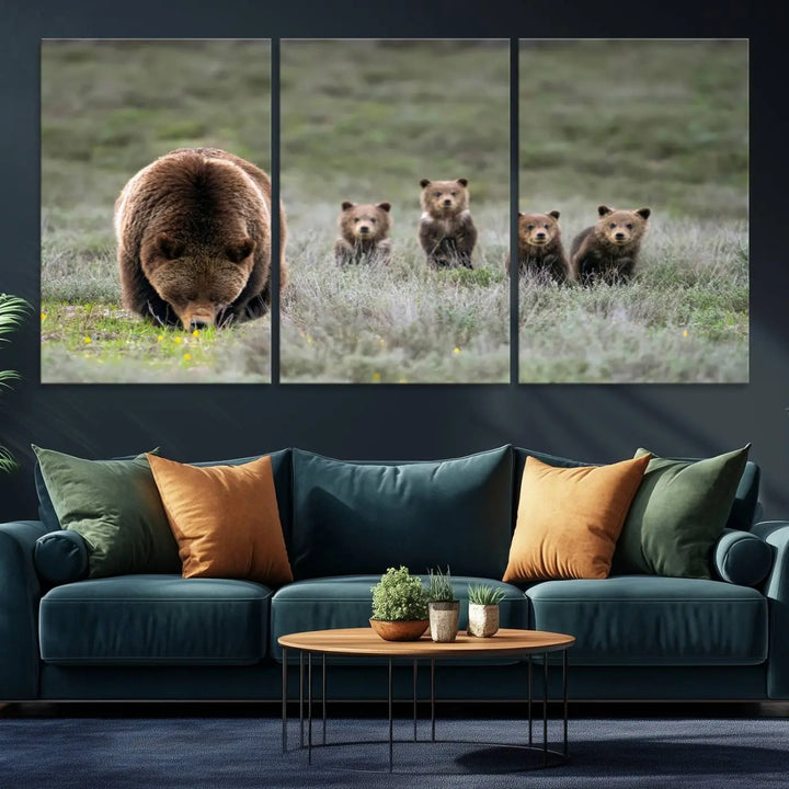 Queen of the Tetons, 399 Grizzly Bear Cubs Canvas Wall Art Print, Majestic Wildlife Photography Canvas Print of Grizzly 399 for Rustic Decor