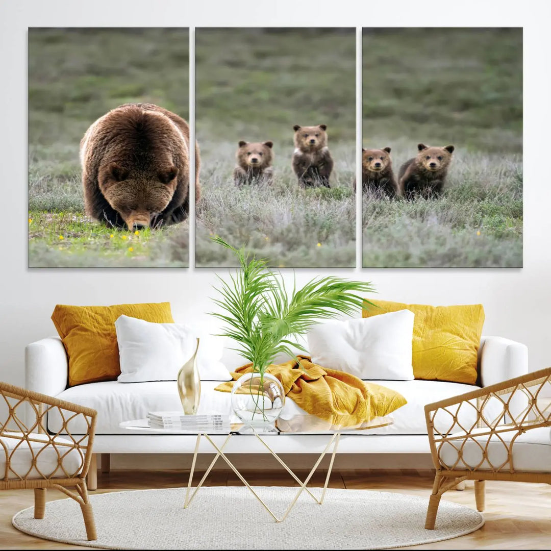 Queen of the Tetons, 399 Grizzly Bear Cubs Canvas Wall Art Print, Majestic Wildlife Photography Canvas Print of Grizzly 399 for Rustic Decor