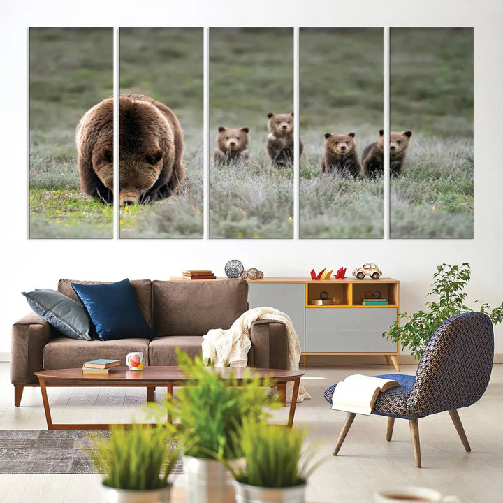 Queen of the Tetons, 399 Grizzly Bear Cubs Canvas Wall Art Print, Majestic Wildlife Photography Canvas Print of Grizzly 399 for Rustic Decor