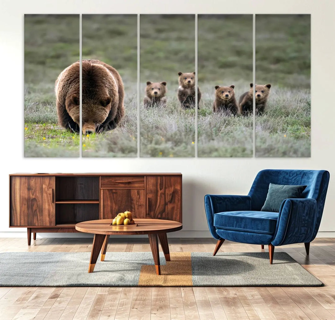 Queen of the Tetons, 399 Grizzly Bear Cubs Canvas Wall Art Print, Majestic Wildlife Photography Canvas Print of Grizzly 399 for Rustic Decor