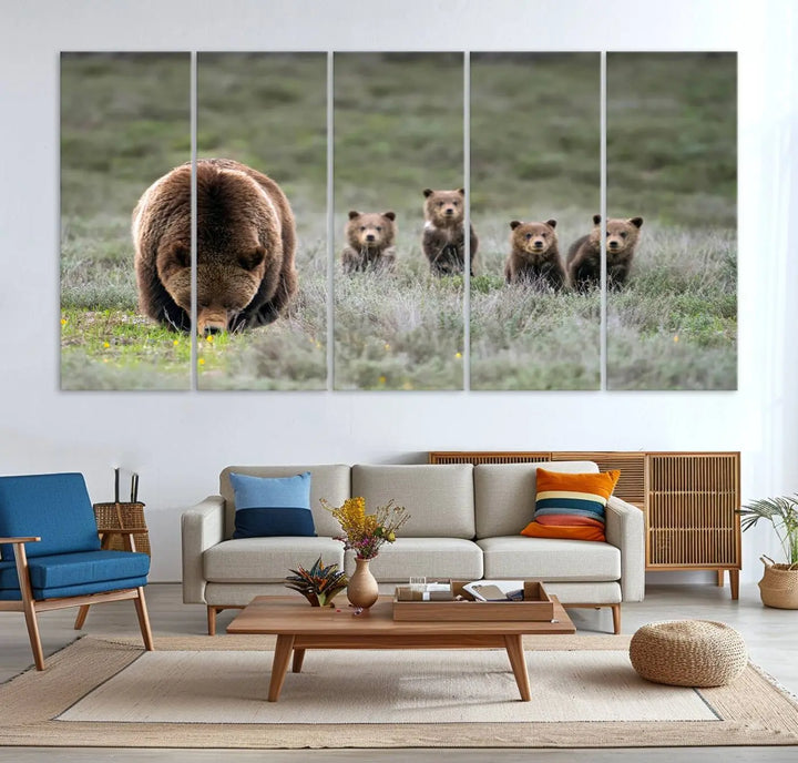 Queen of the Tetons, 399 Grizzly Bear Cubs Canvas Wall Art Print, Majestic Wildlife Photography Canvas Print of Grizzly 399 for Rustic Decor