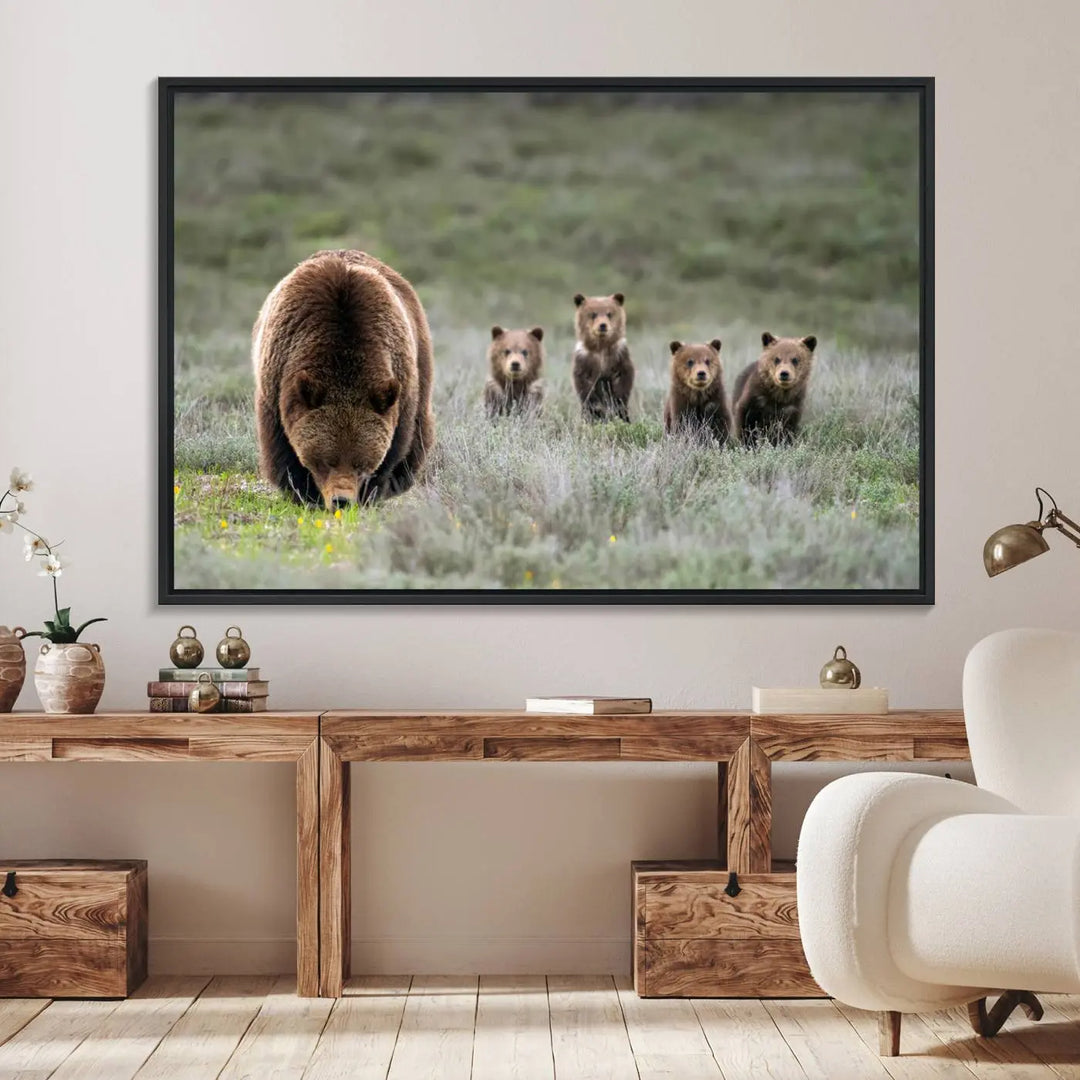 Queen of the Tetons, 399 Grizzly Bear Cubs Canvas Wall Art Print, Majestic Wildlife Photography Canvas Print of Grizzly 399 for Rustic Decor