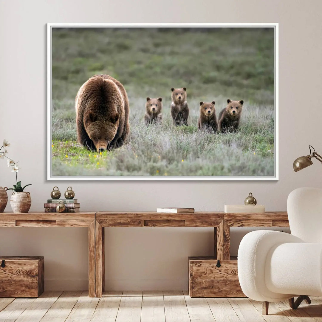 Queen of the Tetons, 399 Grizzly Bear Cubs Canvas Wall Art Print, Majestic Wildlife Photography Canvas Print of Grizzly 399 for Rustic Decor