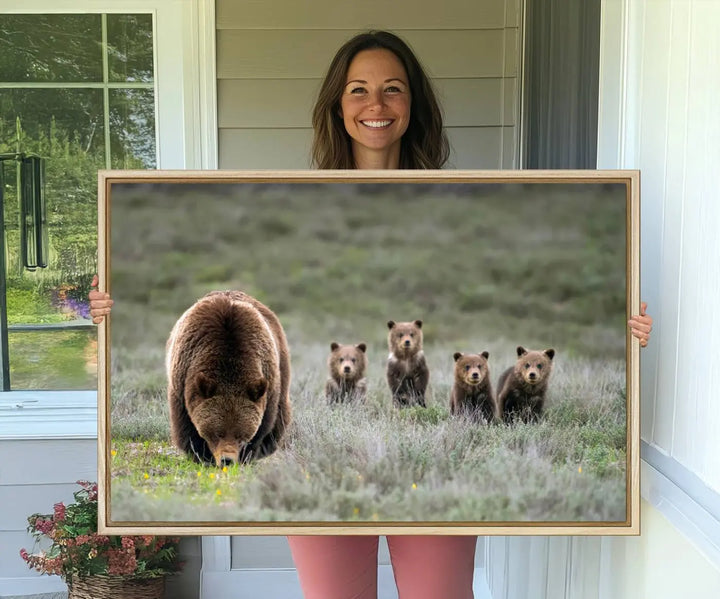 Queen of the Tetons, 399 Grizzly Bear Cubs Canvas Wall Art Print, Majestic Wildlife Photography Canvas Print of Grizzly 399 for Rustic Decor