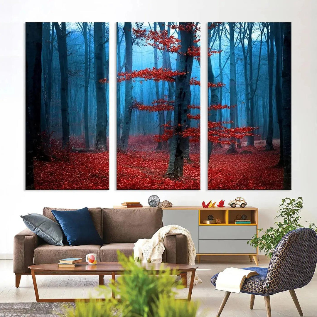 Beautiful Autumn Forest Landscape Large Wall Art Framed Canvas Print