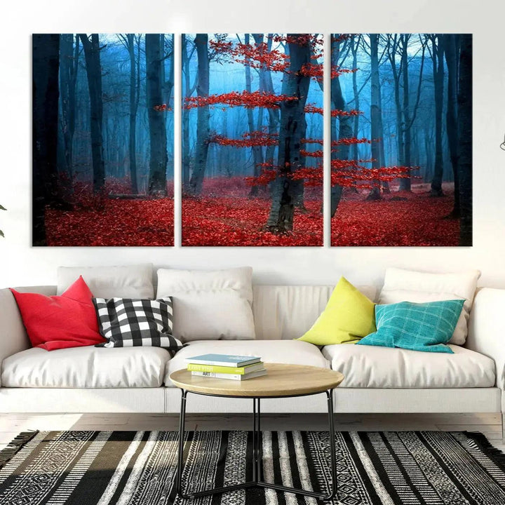 Beautiful Autumn Forest Landscape Large Wall Art Framed Canvas Print