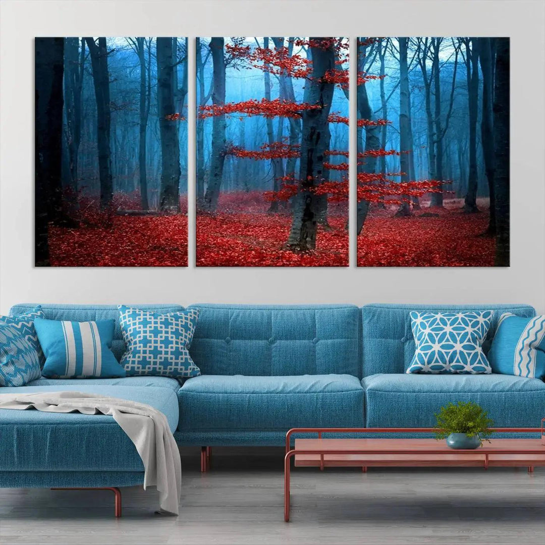 Beautiful Autumn Forest Landscape Large Wall Art Framed Canvas Print