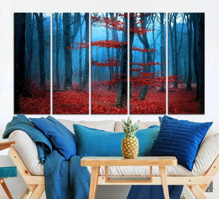 Beautiful Autumn Forest Landscape Large Wall Art Framed Canvas Print