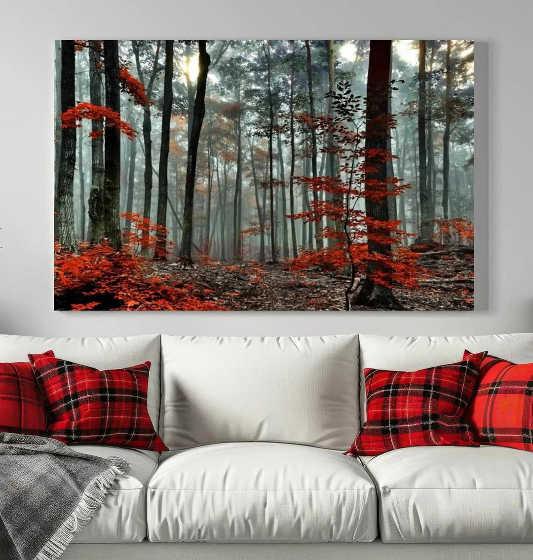 Beautiful Autumn Forest Landscape Wall Art Canvas Print for Living Room Decor