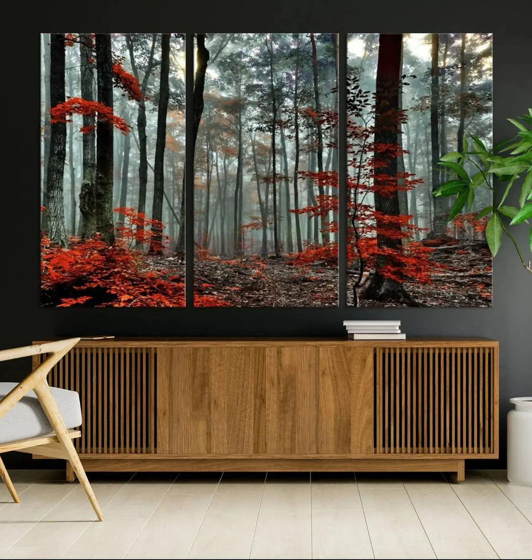 Beautiful Autumn Forest Landscape Wall Art Canvas Print for Living Room Decor