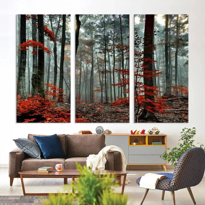 Beautiful Autumn Forest Landscape Wall Art Canvas Print for Living Room Decor