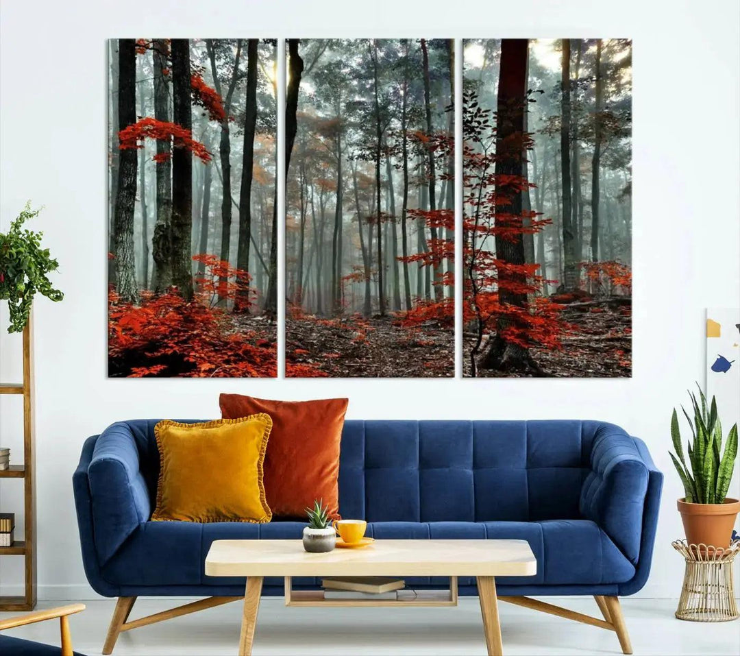 Beautiful Autumn Forest Landscape Wall Art Canvas Print for Living Room Decor