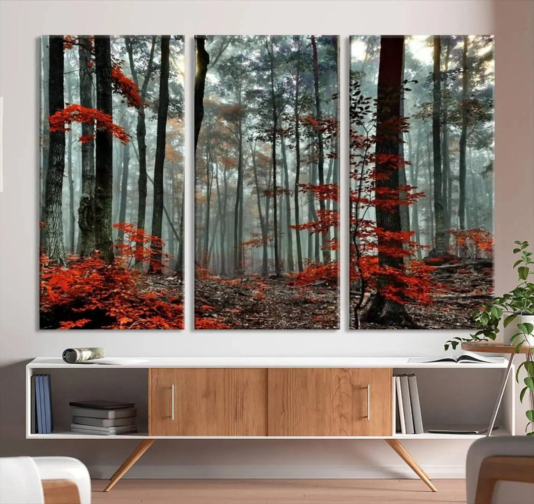 Beautiful Autumn Forest Landscape Wall Art Canvas Print for Living Room Decor