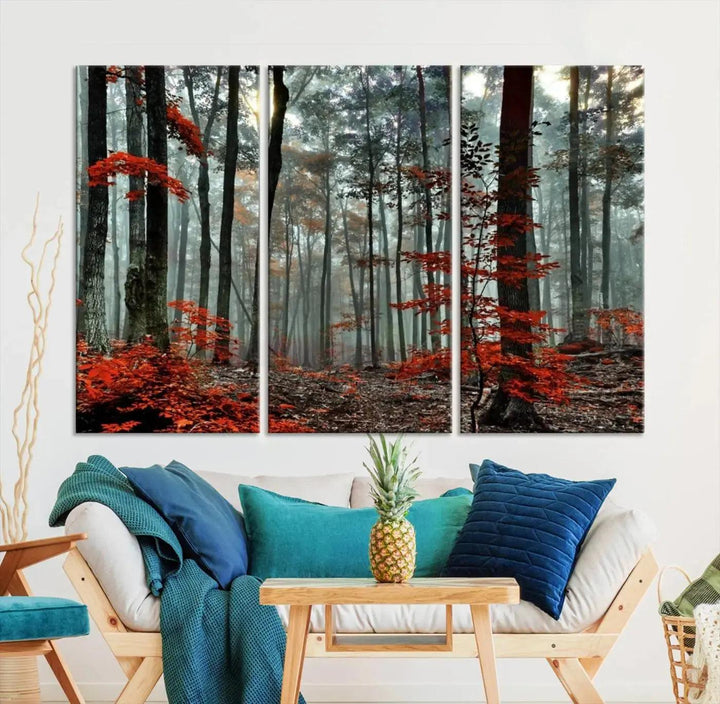 Beautiful Autumn Forest Landscape Wall Art Canvas Print for Living Room Decor