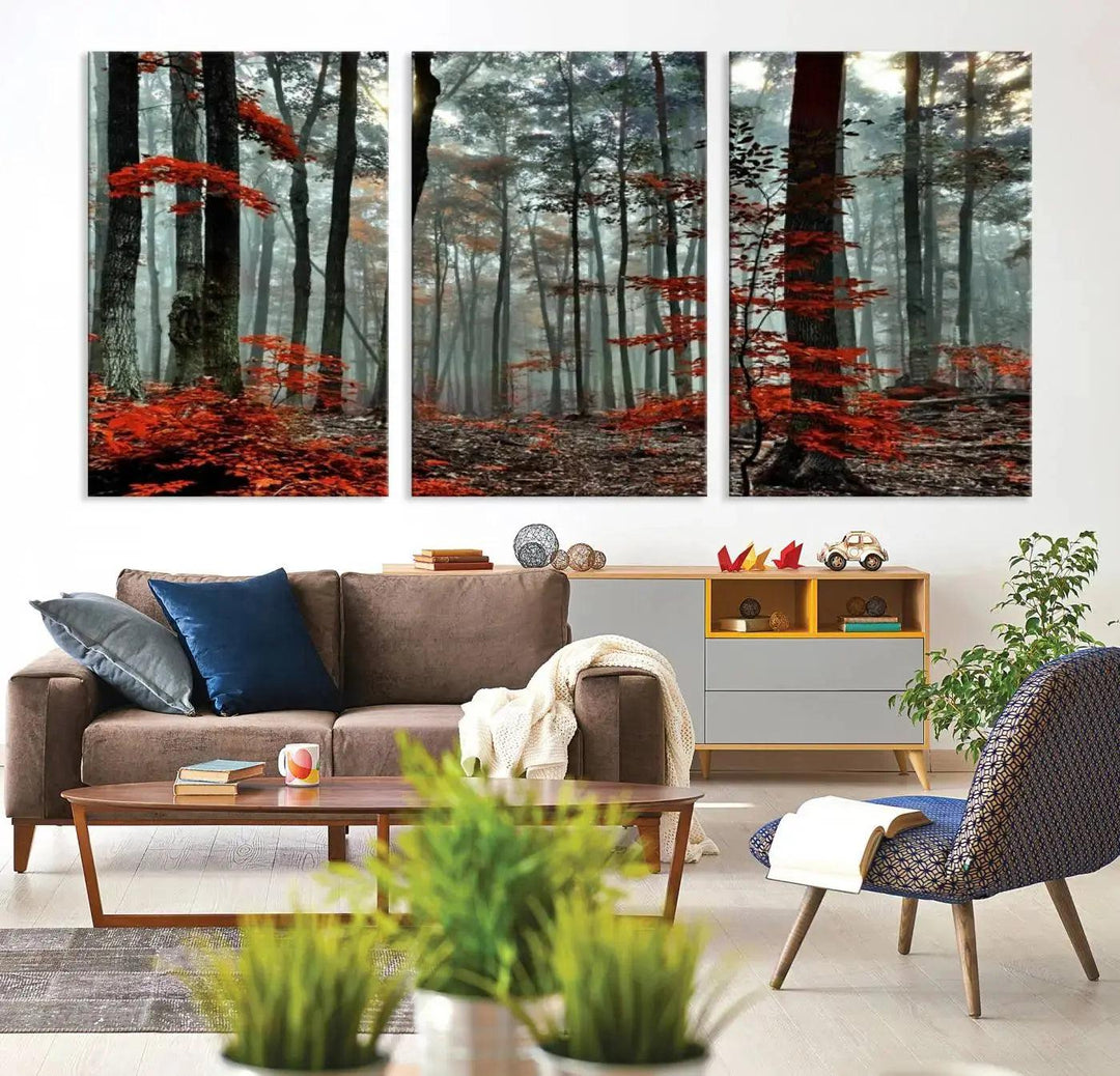 Beautiful Autumn Forest Landscape Wall Art Canvas Print for Living Room Decor