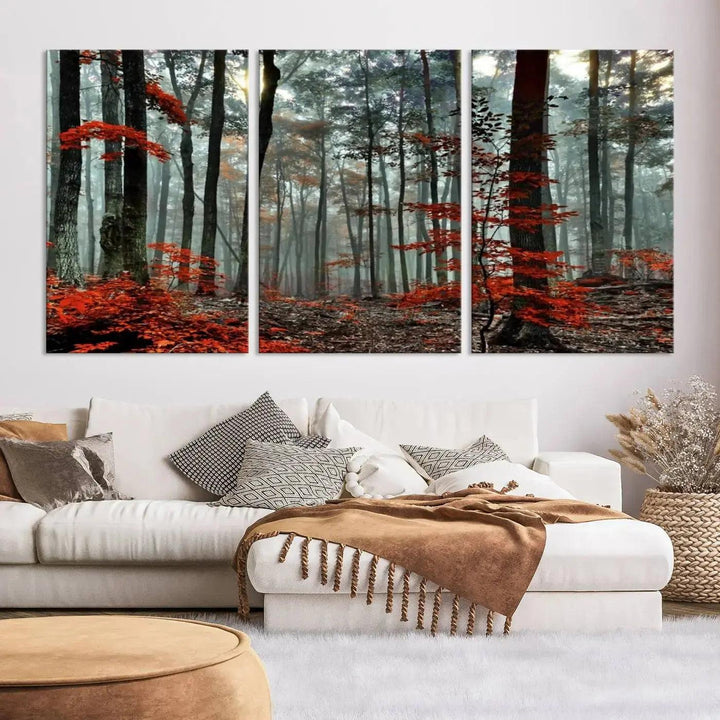 Beautiful Autumn Forest Landscape Wall Art Canvas Print for Living Room Decor