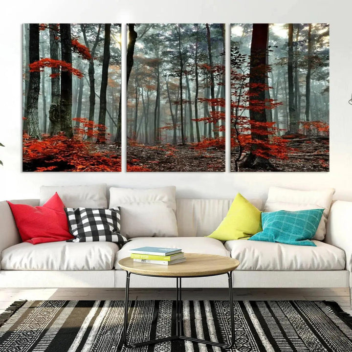 Beautiful Autumn Forest Landscape Wall Art Canvas Print for Living Room Decor