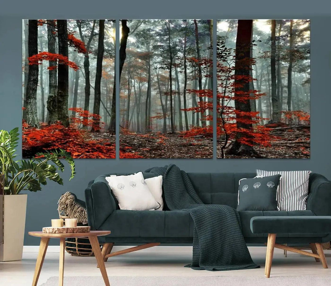 Beautiful Autumn Forest Landscape Wall Art Canvas Print for Living Room Decor