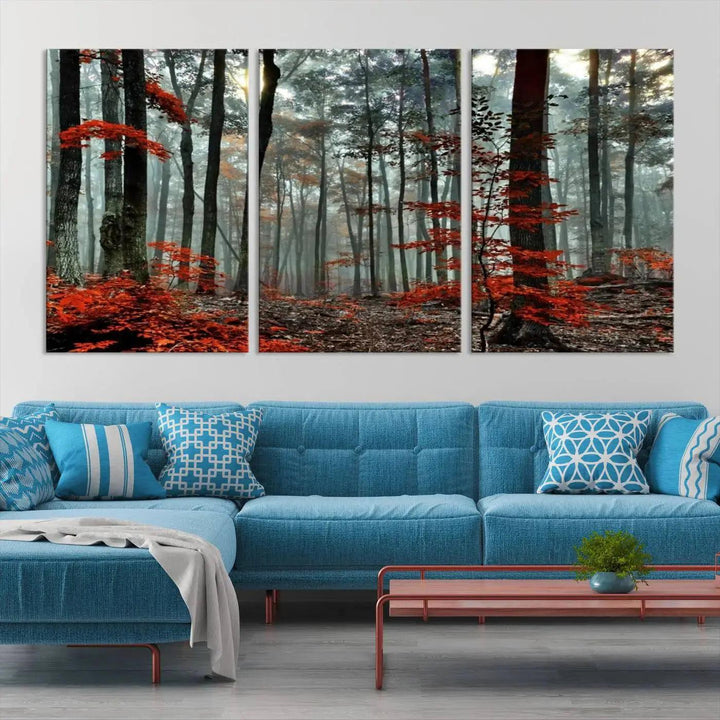 Beautiful Autumn Forest Landscape Wall Art Canvas Print for Living Room Decor