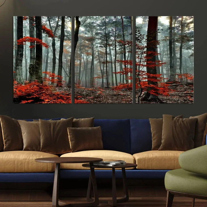 Beautiful Autumn Forest Landscape Wall Art Canvas Print for Living Room Decor