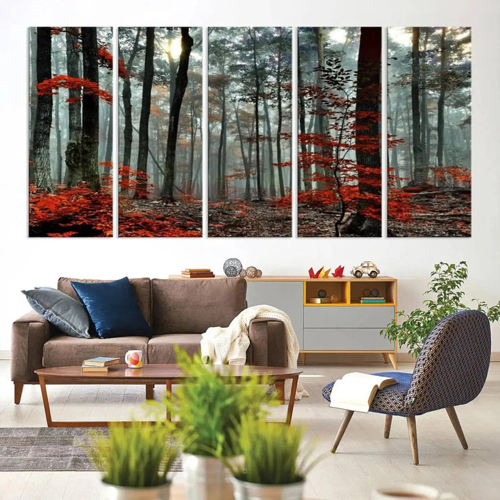 Beautiful Autumn Forest Landscape Wall Art Canvas Print for Living Room Decor