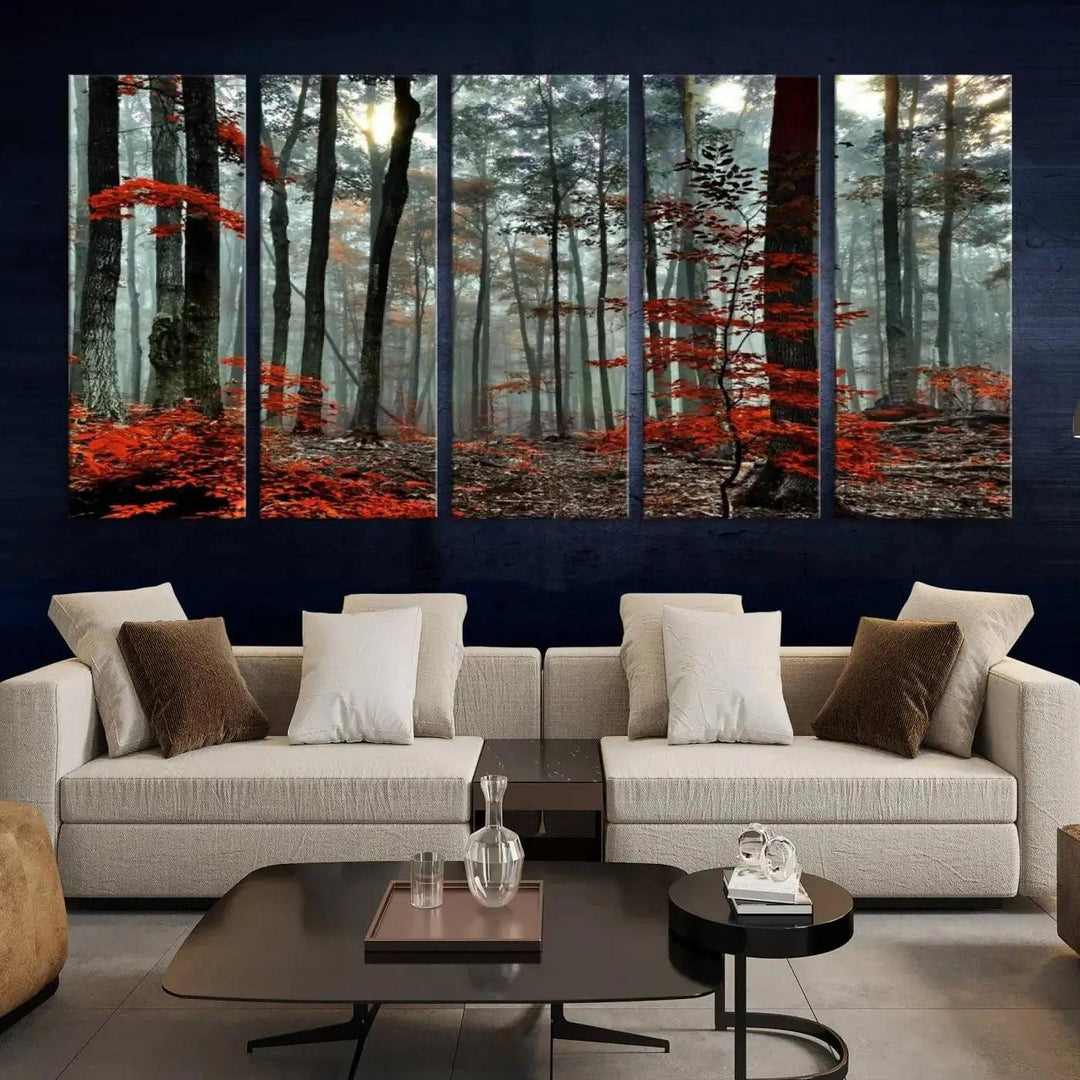 Beautiful Autumn Forest Landscape Wall Art Canvas Print for Living Room Decor