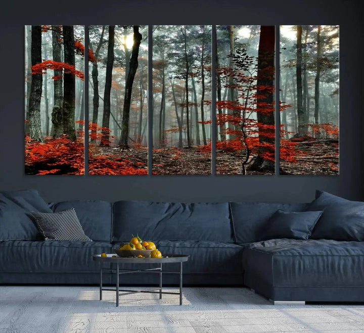 Beautiful Autumn Forest Landscape Wall Art Canvas Print for Living Room Decor