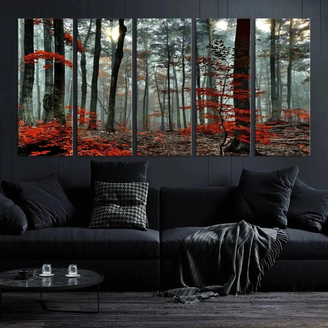 Beautiful Autumn Forest Landscape Wall Art Canvas Print for Living Room Decor