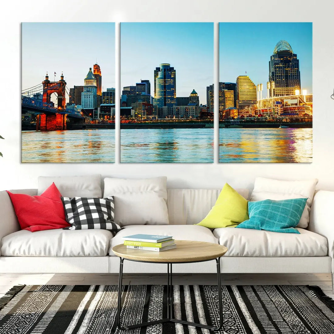 Beautiful Cincinnati City Skyline Wall Art Cityscape Canvas Print Framed