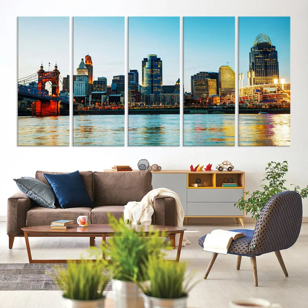 Beautiful Cincinnati City Skyline Wall Art Cityscape Canvas Print Framed