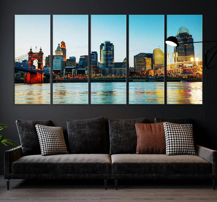 Beautiful Cincinnati City Skyline Wall Art Cityscape Canvas Print Framed