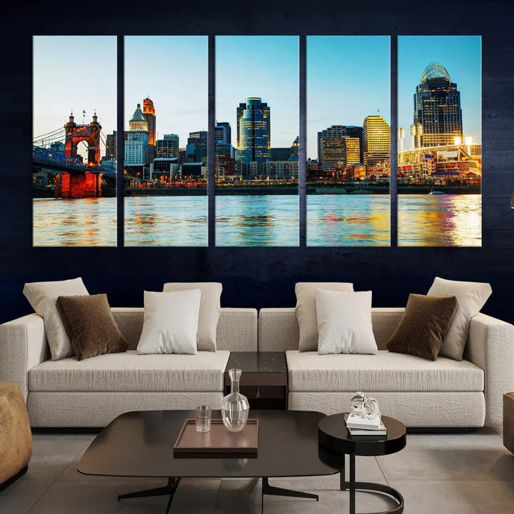 Beautiful Cincinnati City Skyline Wall Art Cityscape Canvas Print Framed